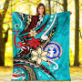 Northern Mariana Islands Premium Blanket - Tribal Flower With Special Turtles Blue Color 5