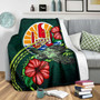 Tahiti Polynesian Premium Blanket - Green Turtle Hibiscus 3