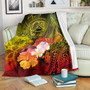 American Samoa Polynesian Custom Personalised Premium Blanket - Humpback Whale with Tropical Flowers 1