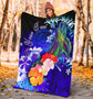 American Samoa Polynesian Custom Personalised Premium Blanket - Humpback Whale with Tropical Flowers 4