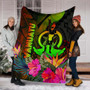 Vanuatu Polynesian Premium Blanket -  Hibiscus and Banana Leaves 6