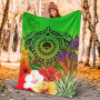 Fsm Polynesian Premium Blanket - Manta Ray Tropical Flowers (Green) 4