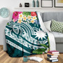 Nauru Polynesian Premium Blanket - Summer Plumeria (Turquoise) 3