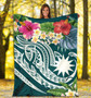 Nauru Polynesian Premium Blanket - Summer Plumeria (Turquoise) 5
