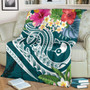 Yap Polynesian Premium Blanket - Summer Plumeria (Turquoise) 2