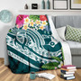 Yap Polynesian Premium Blanket - Summer Plumeria (Turquoise) 3