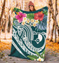 Yap Polynesian Premium Blanket - Summer Plumeria (Turquoise) 4