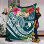 Yap Polynesian Premium Blanket - Summer Plumeria (Turquoise) 6