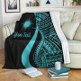 Marshall Islands Custom Personalised Premium Blanket - Turquoise Polynesian Tentacle Tribal Pattern 2