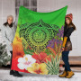 Polynesian Premium Blanket - Manta Ray Tropical Flowers (Green) 5