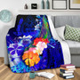 Guam Premium Blanket - Humpback Whale with Tropical Flowers (Blue) 3