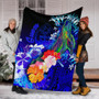 Guam Premium Blanket - Humpback Whale with Tropical Flowers (Blue) 6