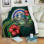 Northern Mariana Islands Polynesian Premium Blanket - Green Turtle Hibiscus 1