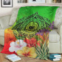 Samoa Premium Blanket - Manta Ray Tropical Flowers (Green) 3