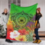 Samoa Premium Blanket - Manta Ray Tropical Flowers (Green) 5