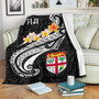 Fiji Premium Blanket- Fiji Seal  Polynesian Patterns Plumeria  (Black) 2