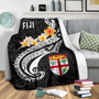 Fiji Premium Blanket- Fiji Seal  Polynesian Patterns Plumeria  (Black) 3