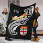 Fiji Premium Blanket- Fiji Seal  Polynesian Patterns Plumeria  (Black) 6