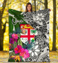 Fiji Custom Personalised Premium Blanket White - Turtle Plumeria Banana Leaf 6