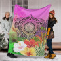 Palau Polynesian Premium Blanket - Manta Ray Tropical Flowers 6