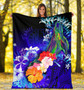 Tahiti Premium Blanket- Humpback Whale with Tropical Flowers (Blue) 5