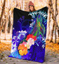 Yap Premium Blanket - Humpback Whale with Tropical Flowers (Blue) 4