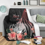 Pohnpei Personalised Custom Premium Blanket - Red Polynesian Hibiscus Pattern Style 3