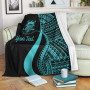 Tuvalu Custom Personalised Premium Blanket - Turquoise Polynesian Tentacle Tribal Pattern 2