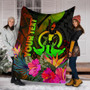 Vanuatu Polynesian Personalised Premium Blanket -  Hibiscus and Banana Leaves 6