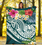 Tahiti Polynesian Premium Blanket - Summer Plumeria (Turquoise) 5