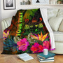 Fiji Polynesian Personalised Premium Blanket -  Hibiscus and Banana Leaves 1