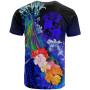 Tonga Custom Personalised T-Shirts - Humpback Whale with Tropical Flowers (Blue) 2