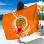 Tuvalu Polynesian Custom Personalised Sarong - Orange Floral With Seal 1