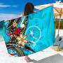 Chuuk Sarong - Tribal Flower With Special Turtles Blue Color 1