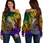 Palau Custom Personalised Women Off Shoulder Sweater - Rainbow Polynesian Pattern 1