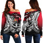 Pohnpei Women Off Shoulder Sweaters - Tribal Jungle Pattern Red Color 1