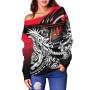 Pohnpei Women Off Shoulder Sweaters - Tribal Jungle Pattern Red Color 2