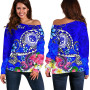 FSM Custom Personalised Women Off Shoulder Sweater - Turtle Plumeria (Blue) 1