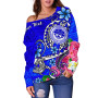 FSM Custom Personalised Women Off Shoulder Sweater - Turtle Plumeria (Blue) 2