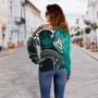 Samoa Custom Personalised Women Off Shoulder Sweater - Samoa Seal Wave Style (Green) 3