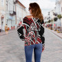 Cook Islands Women Off Shoulder Sweaters - Tribal Flower Special Pattern Red Color 3