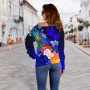 Tonga Custom Personalised Women Off Shoulder Sweater - Humpback Whale with Tropical Flowers (Blue) 3