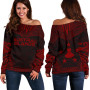 Austral Islands Polynesian Chief Women Off Shoulder Sweater - Red Version 1