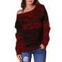 Austral Islands Polynesian Chief Women Off Shoulder Sweater - Red Version 2