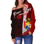 Tonga Polynesian Custom Personalised Women Off Shoulder Sweater - Coat Of Arm With Hibiscus 2