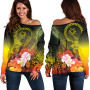 Chuuk Women Off Shoulder Sweater - Humpback Whale with Tropical Flowers (Yellow) 1