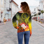 Chuuk Women Off Shoulder Sweater - Humpback Whale with Tropical Flowers (Yellow) 3