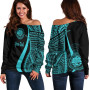 Federated States of Micronesia Custom Personalised Women Off Shoulder Sweater - Turquoise Polynesian Tentacle Tribal Pattern 1