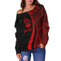 Vanuatu Custom Personalised Women Off Shoulder Sweater - Red Polynesian Tentacle Tribal Pattern 2