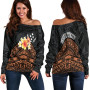 Kosrae Custom Personalised Women Off Shoulder Sweaters - Tribal Pattern Hibiscus 1